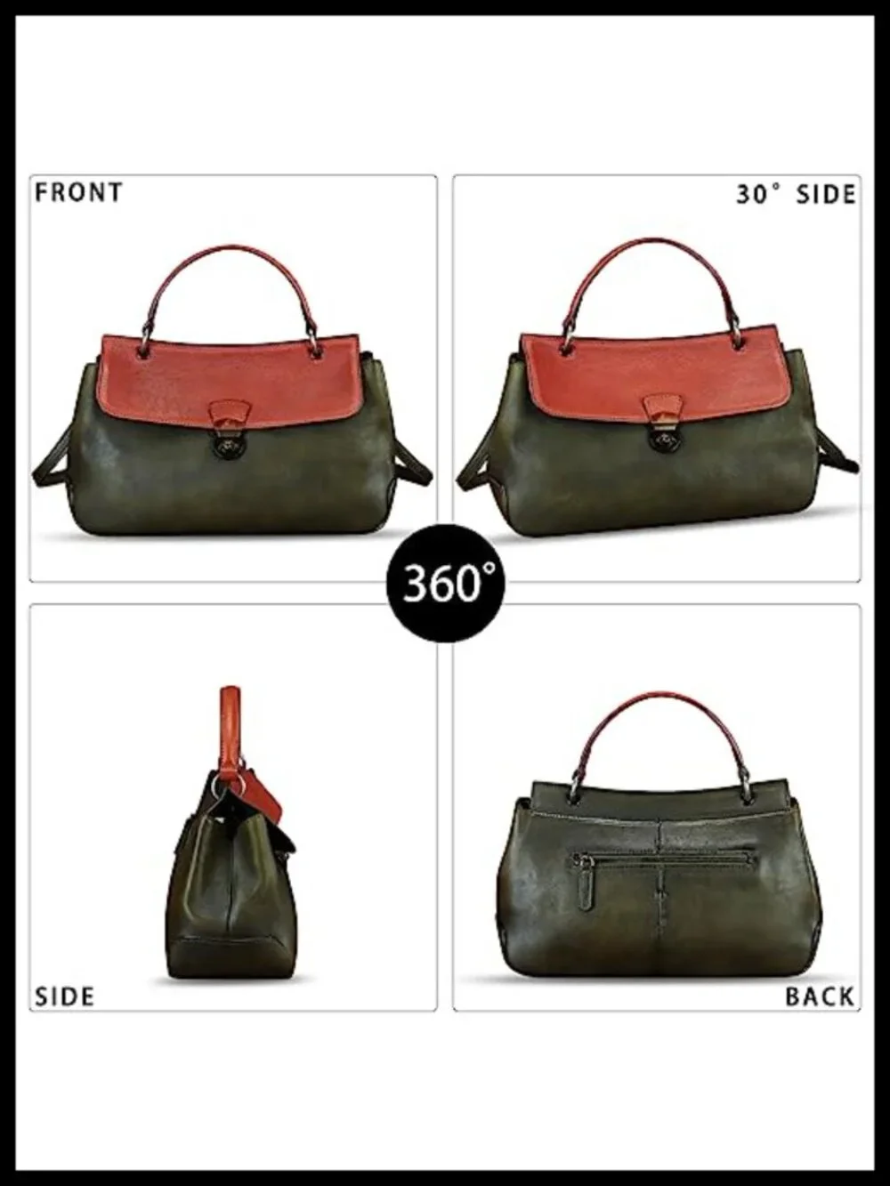 Genuine Leather Satchel Handbag Crossbody Shoulder Bag Vintage